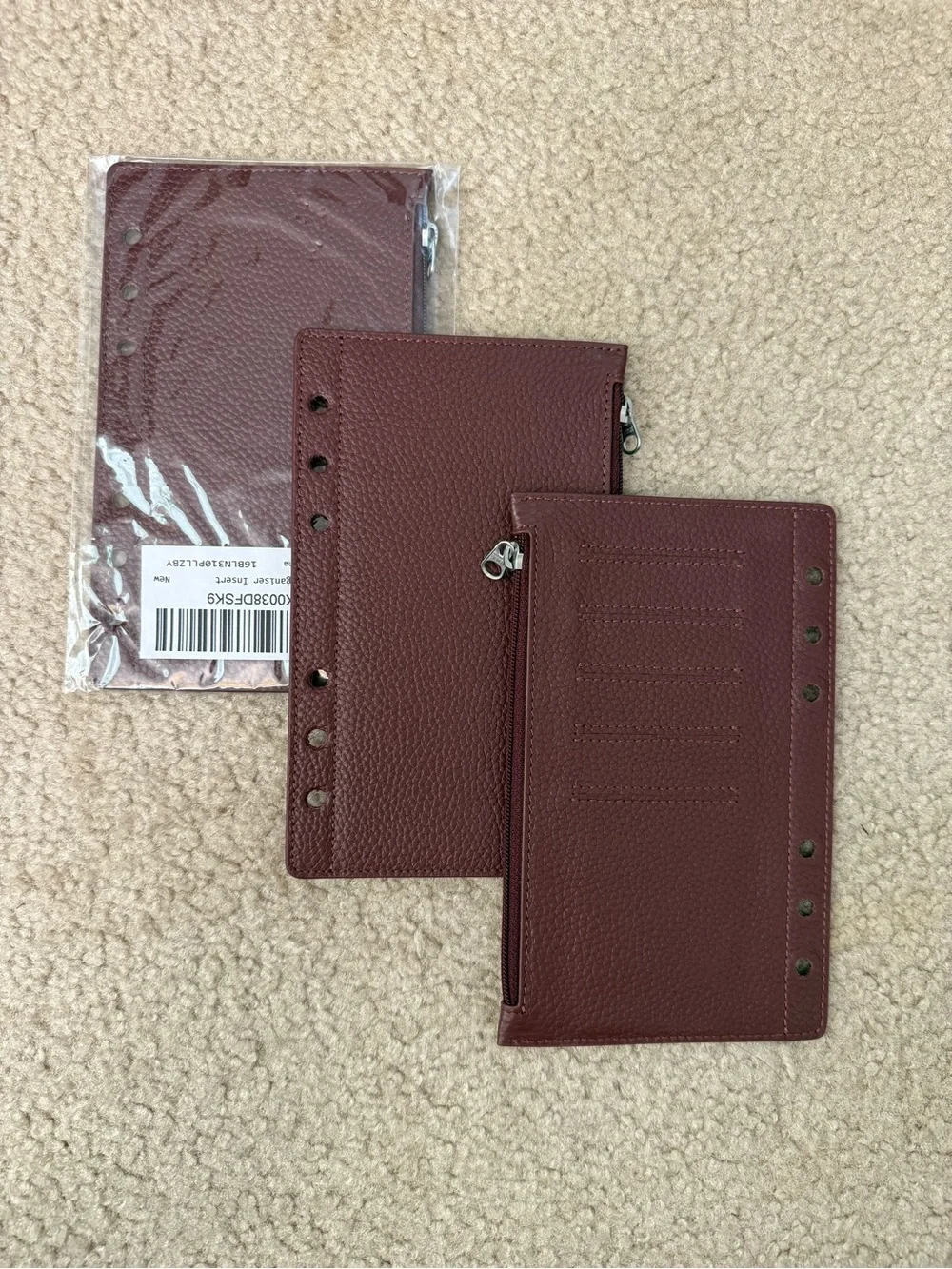 3 new Zip Closure personal size Planner flyleaf in Burgundy